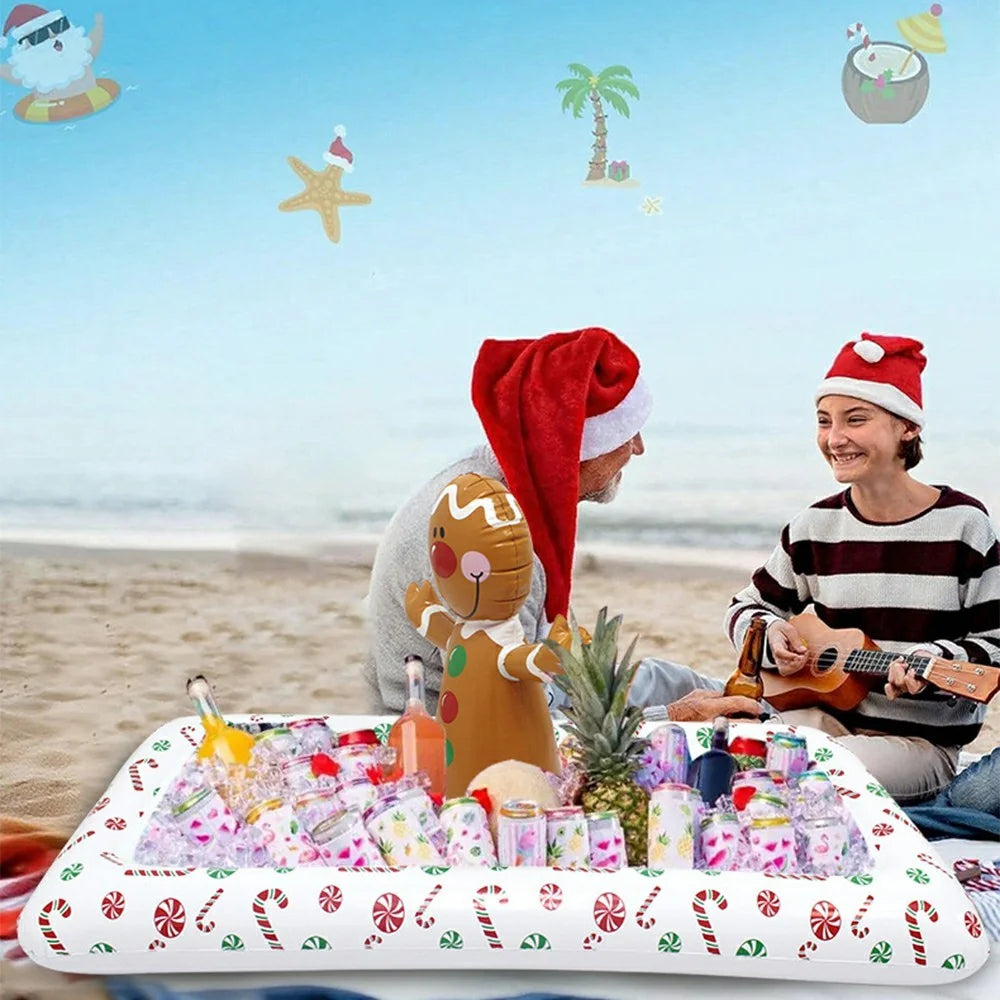 Inflatable Christmas Gingerbread Man Ice Storage Container PVC Anti Leak Pool Beach Ice Drink Holder - 4