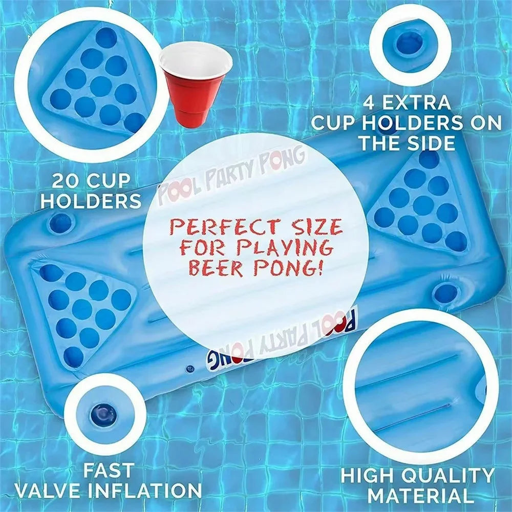 Inflatable PVC Float Game Pong Mat Swimming Pool Beach Cup Holder Floating Lounge Raft - 4