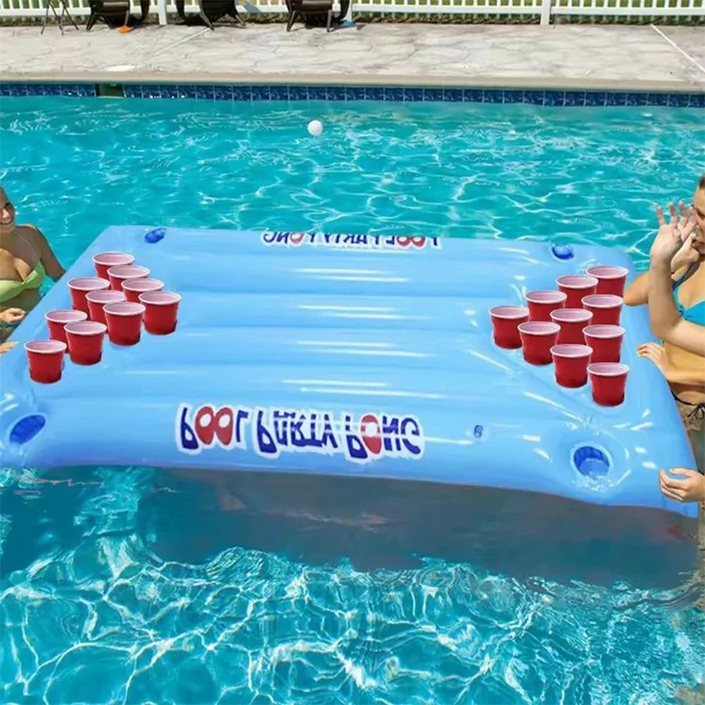Inflatable PVC Float Game Pong Mat Swimming Pool Beach Cup Holder Floating Lounge Raft - 5