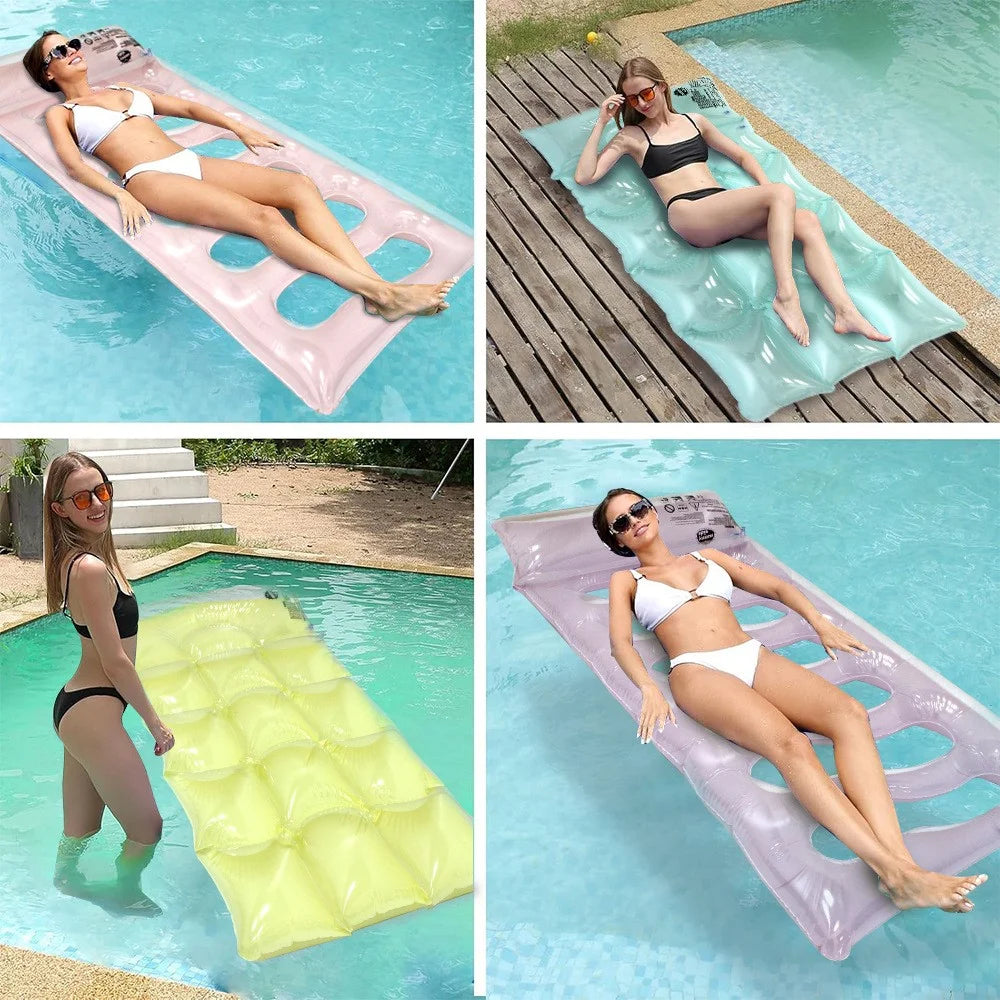 Foldable Pool Float PVC Inflatable Floating Water Hammock for Lake River Poolside Party, 160 x 80 x 13cm - Purple - 7