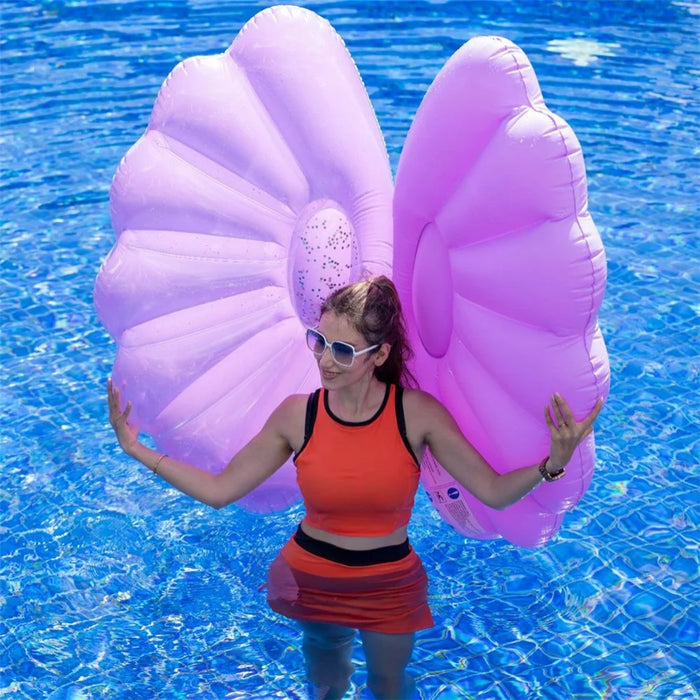 130 x 70cm Pearl Shell Inflatable Pool Float for Beach Lake Party Portable PVC Floating Lounger, Purple - 4