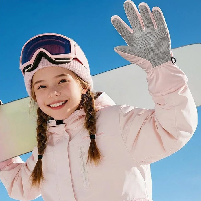DRST44 1 Pair Cartoon Pattern Ski Gloves for Kids Winter Fleece Lined Windproof Cycling Mittens - Pink / S - 4