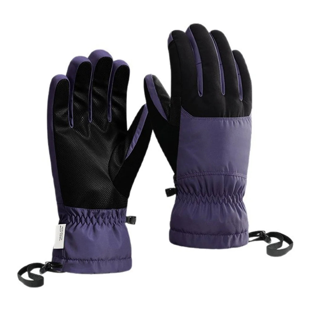 SK45 1 Pair Skiing Winter Outdoor Gloves Waterproof Warm Touchscreen Leather Palm Anti Wear Unisex Gloves - Purple+Black / S - 1
