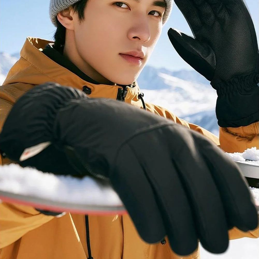 SK45 1 Pair Skiing Winter Outdoor Gloves Waterproof Warm Touchscreen Leather Palm Anti Wear Unisex Gloves - Purple+Black / S - 4