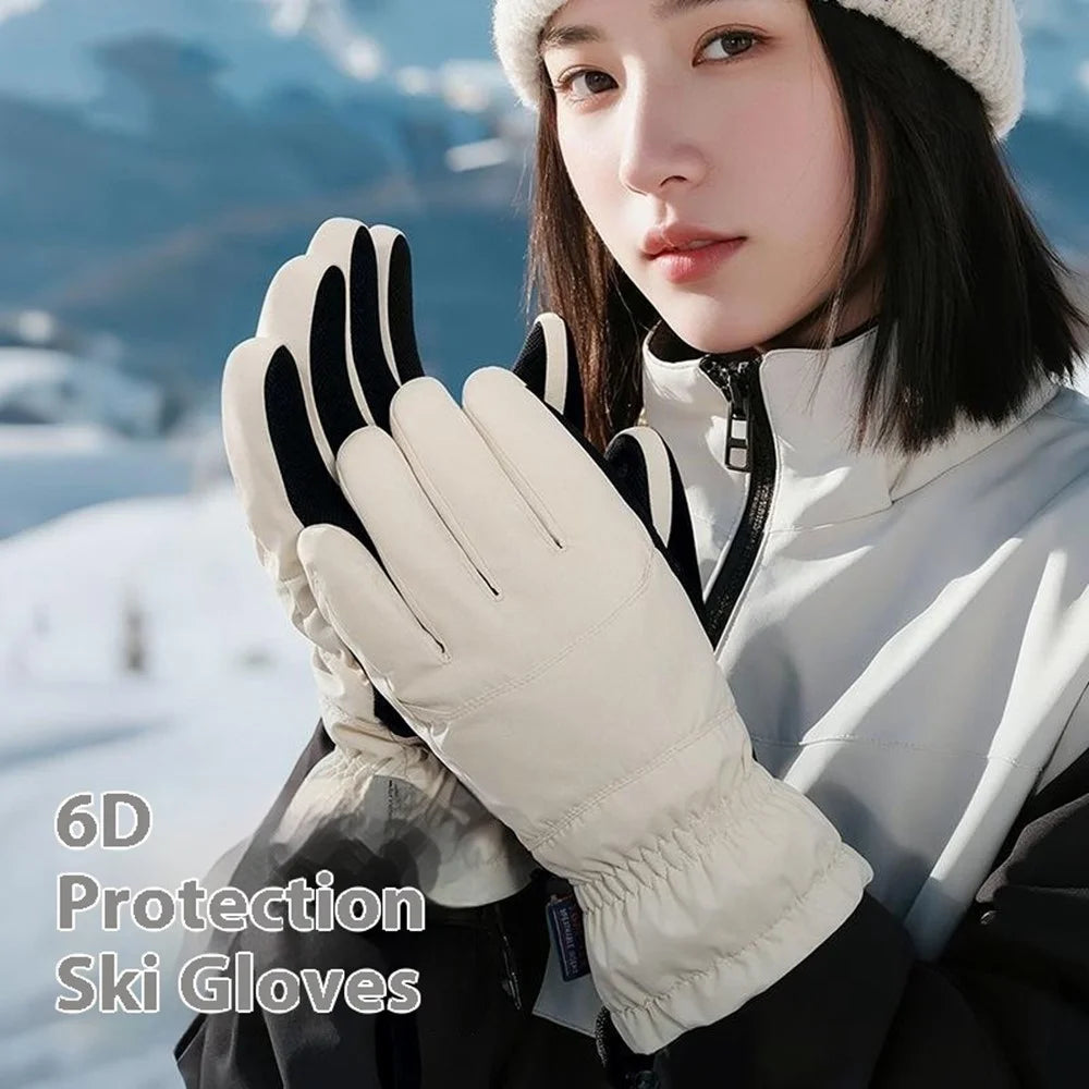 SK45 1 Pair Skiing Winter Outdoor Gloves Waterproof Warm Touchscreen Leather Palm Anti Wear Unisex Gloves - Purple+Black / S - 5