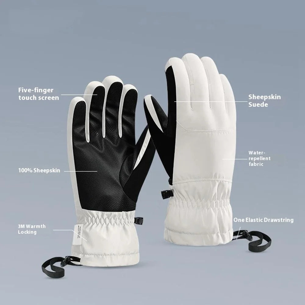 SK45 1 Pair Skiing Winter Outdoor Gloves Waterproof Warm Touchscreen Leather Palm Anti Wear Unisex Gloves - Purple+Black / S - 6
