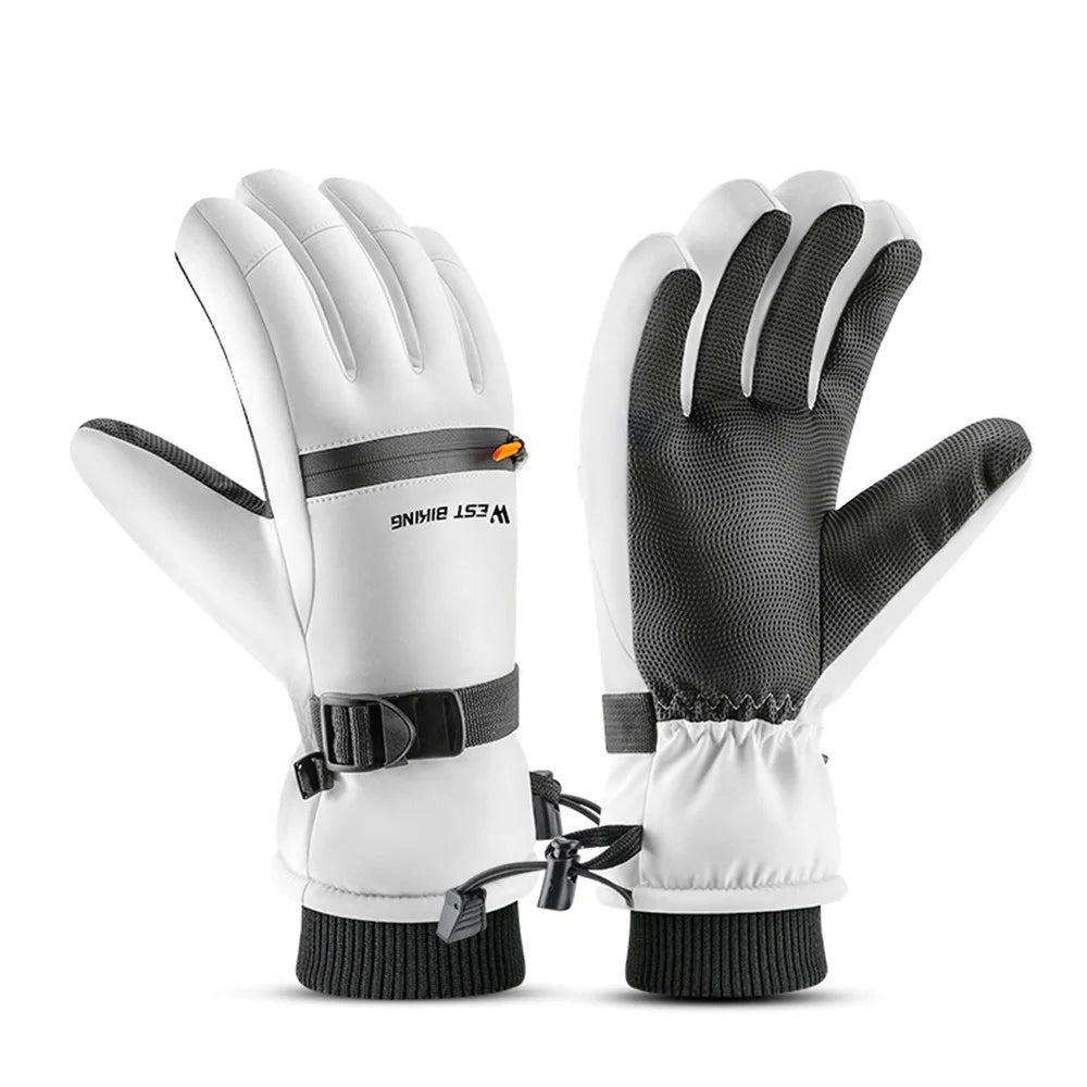 WEST BIKING YP0211271 Waterproof Ski Gloves Winter Windproof Touch Screen Cycling Mittens with Zipper Pocket - White / S - 1