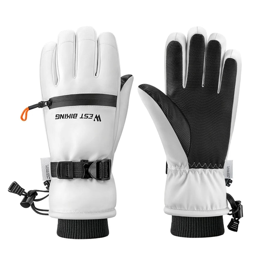 WEST BIKING YP0211271 Waterproof Ski Gloves Winter Windproof Touch Screen Cycling Mittens with Zipper Pocket - White / S - 2