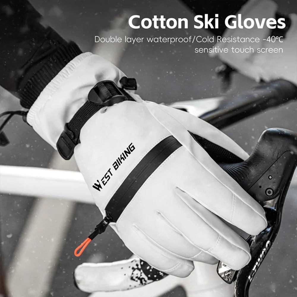 WEST BIKING YP0211271 Waterproof Ski Gloves Winter Windproof Touch Screen Cycling Mittens with Zipper Pocket - White / S - 6