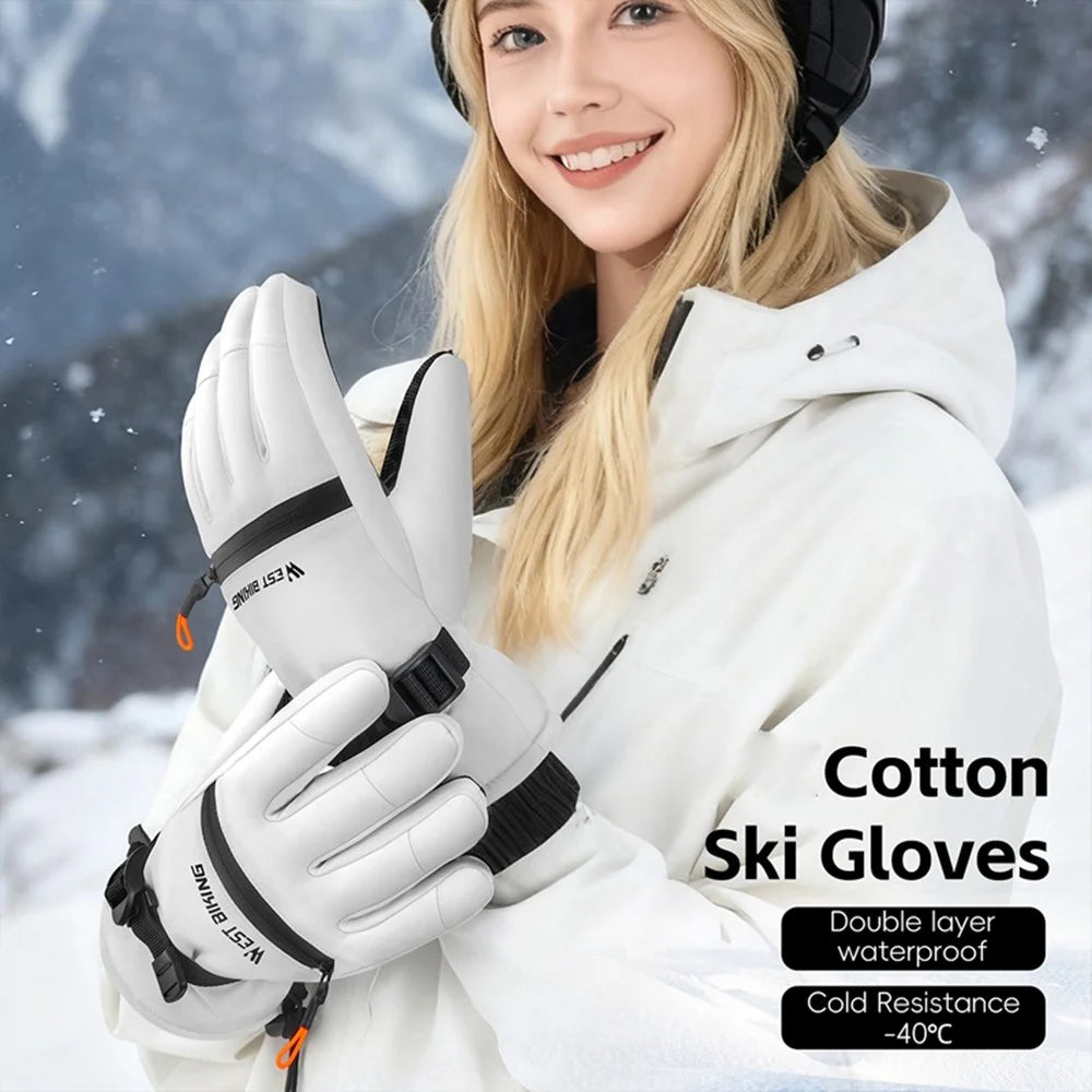 WEST BIKING YP0211271 Waterproof Ski Gloves Winter Windproof Touch Screen Cycling Mittens with Zipper Pocket - White / S - 7