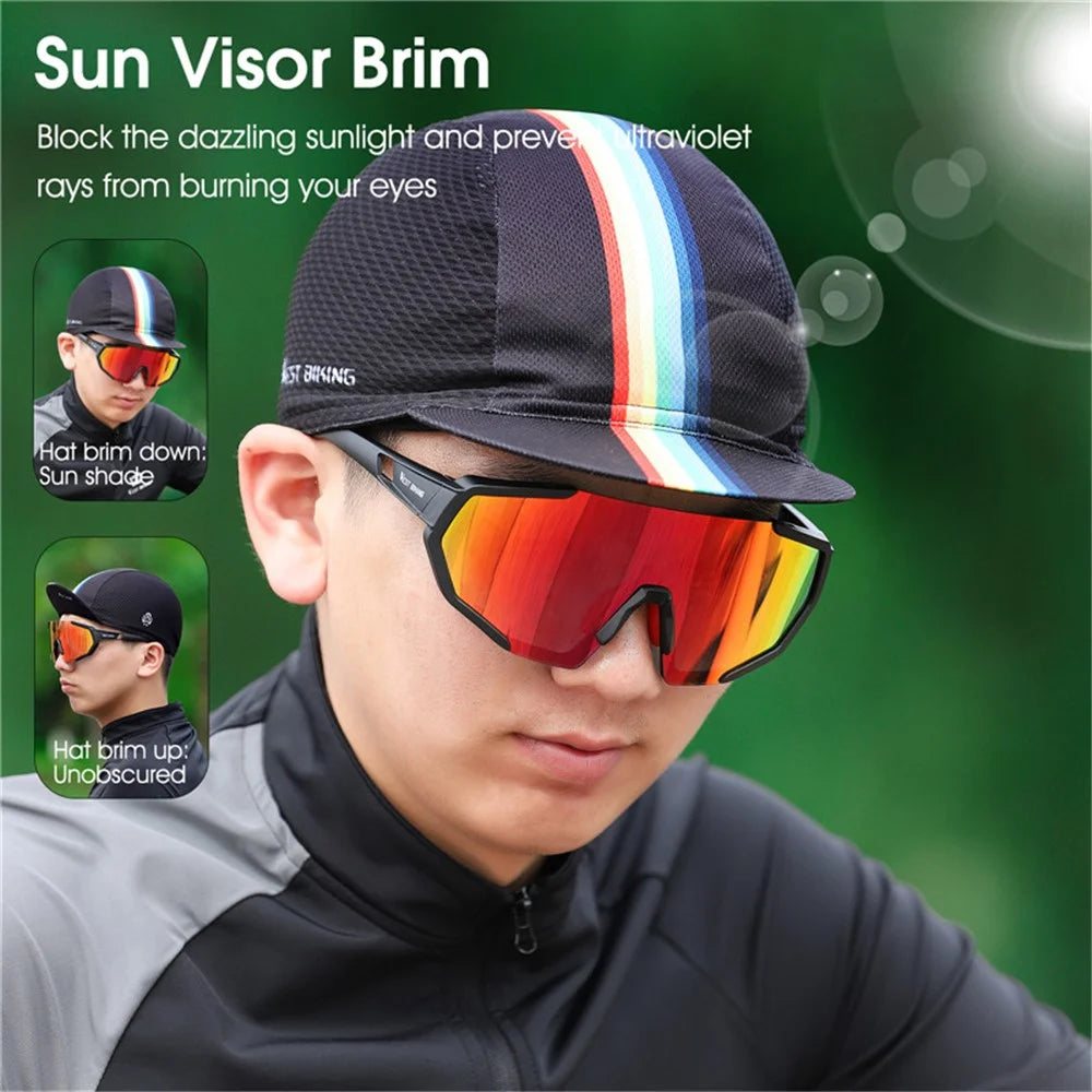 WEST BIKING YP0201298 Summer Outdoor Cycling Anti-UV Breathable Cap Flippable Sun Hat - Rainbow/Black - 2