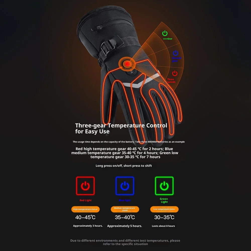 A0110 3 Levels Heated Gloves for Winter Outdoor Sports Windproof Touchscreen Mittens with 2 Empty Battery Box - 3