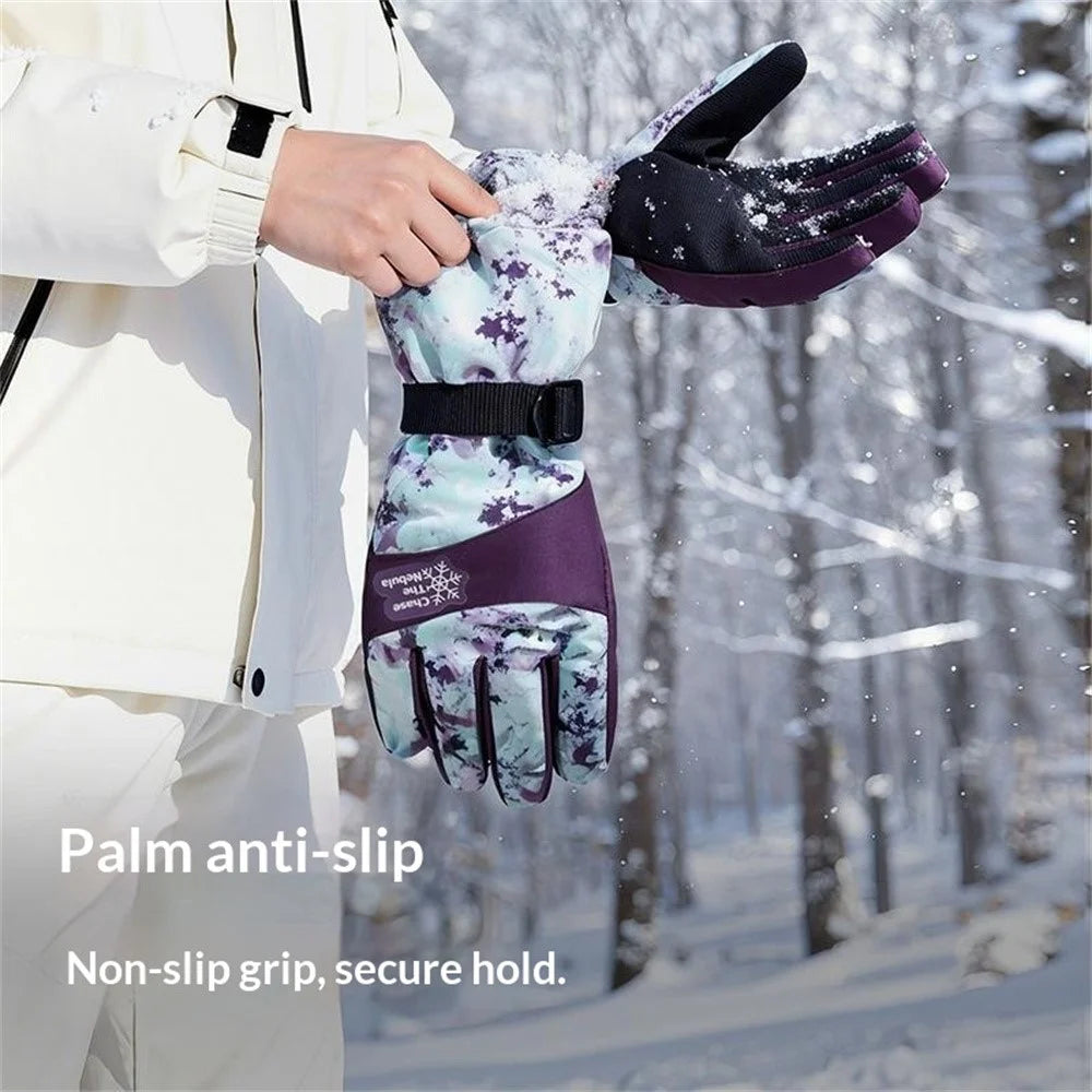 1 Pair Waterproof Winter Outdoor Ski Gloves Windproof Touchscreen Warm Gloves with Thermal Fleece Lining for Cycling Cold Weather - S  /  SK50 Purple Woman - 2