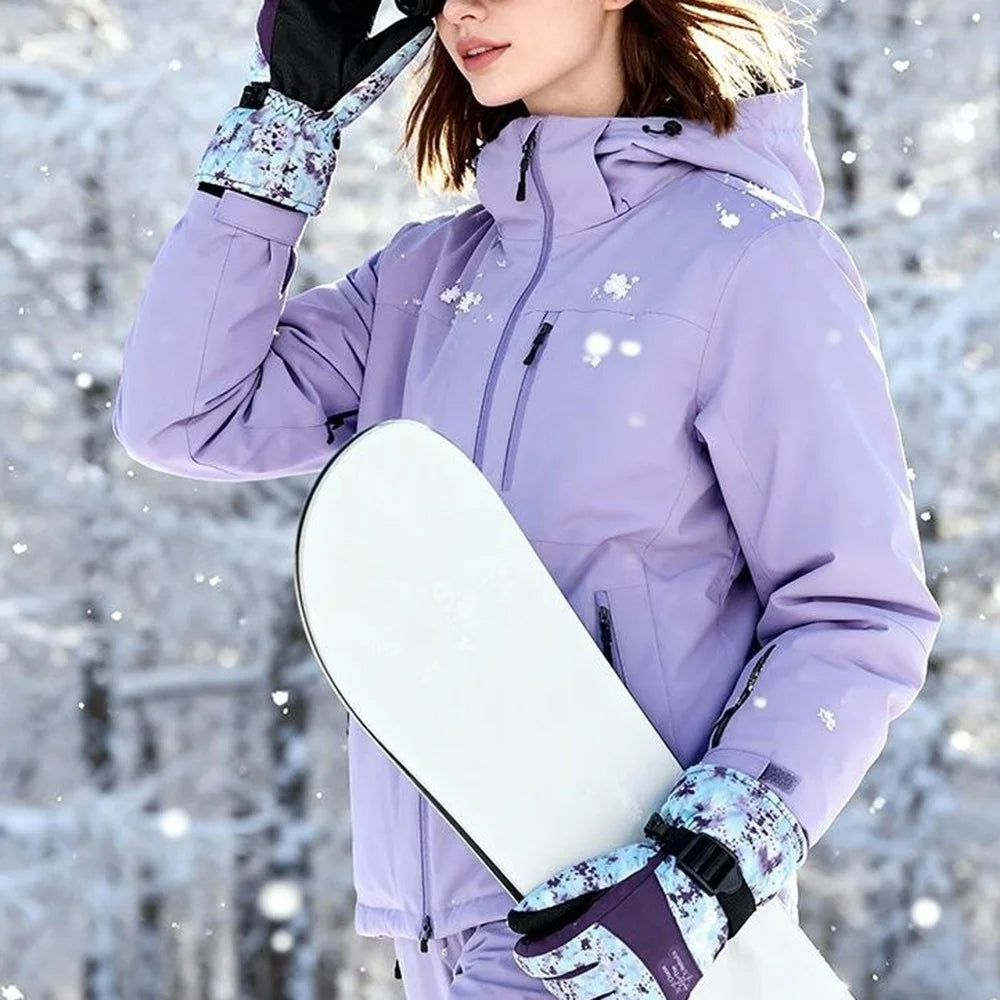 1 Pair Waterproof Winter Outdoor Ski Gloves Windproof Touchscreen Warm Gloves with Thermal Fleece Lining for Cycling Cold Weather - S  /  SK50 Purple Woman - 6