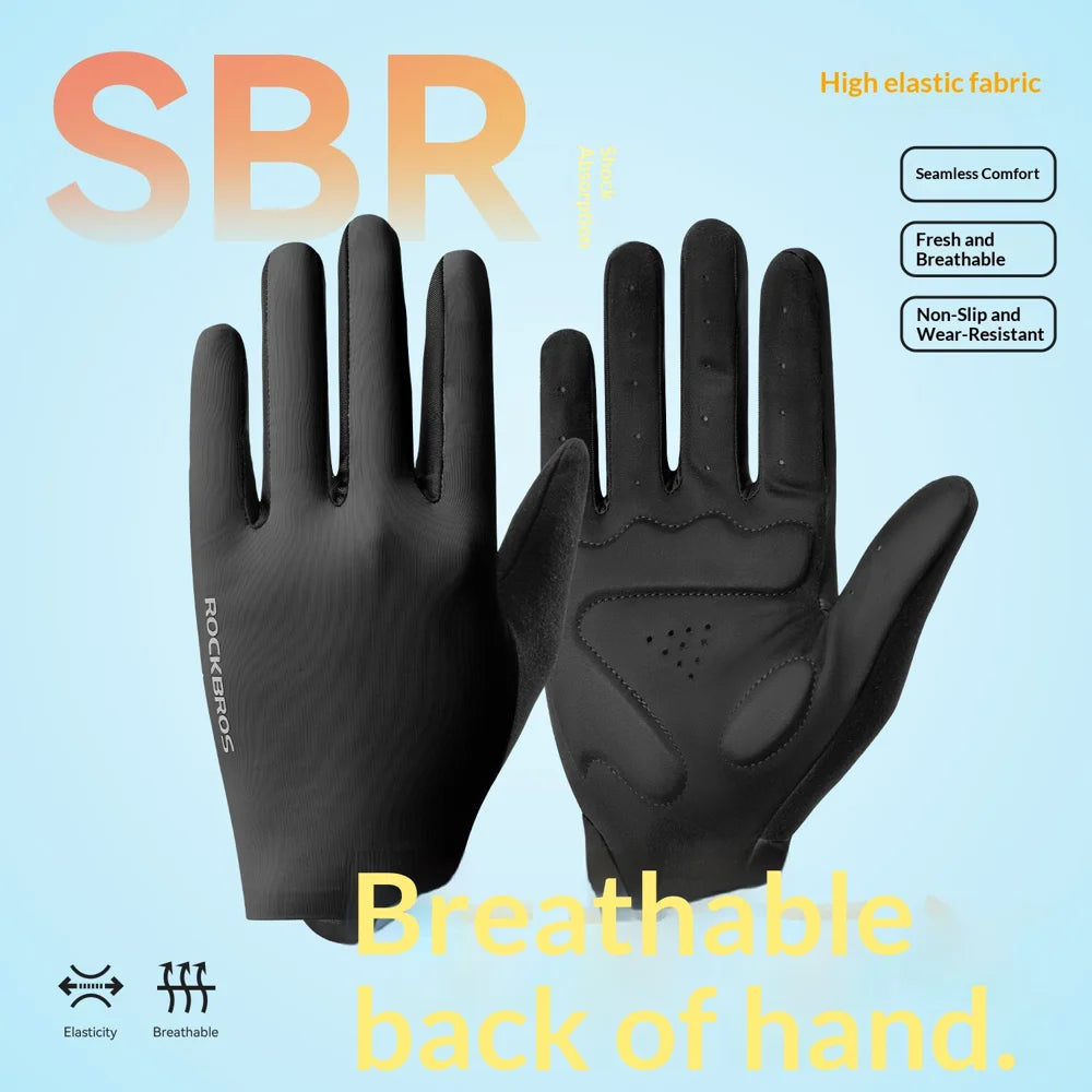 ROCKBROS 1Pair Cycling Gloves Full Finger Touchscreen for Men Women Road Mountain Bike Shock Absorbing Breathable Gloves - Black/S - 5