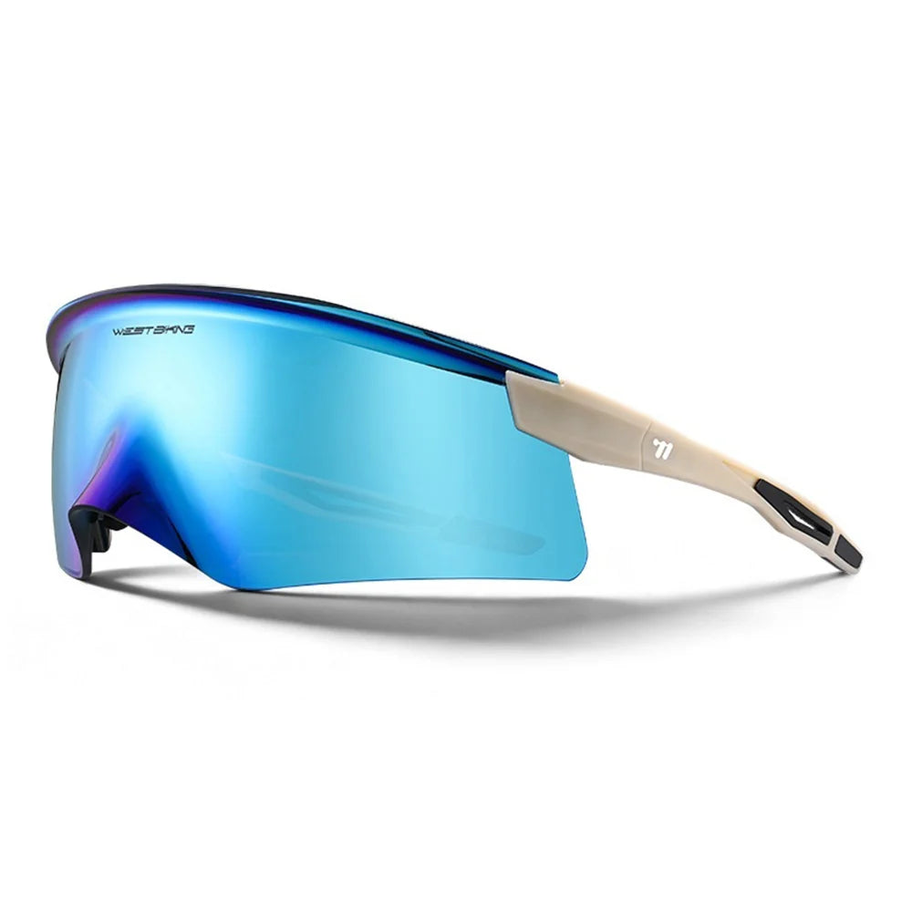 WEST BIKING YP0703195 Cycling Glasses UV400 Protection Anti Wind Outdoor Sports Sunglasses - Ice Blue+Beige - 1