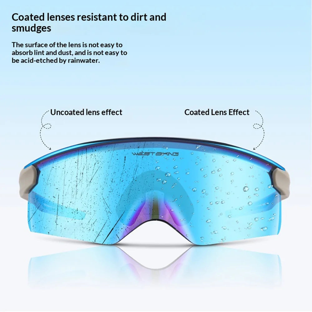 WEST BIKING YP0703195 Cycling Glasses UV400 Protection Anti Wind Outdoor Sports Sunglasses - Ice Blue+Beige - 3