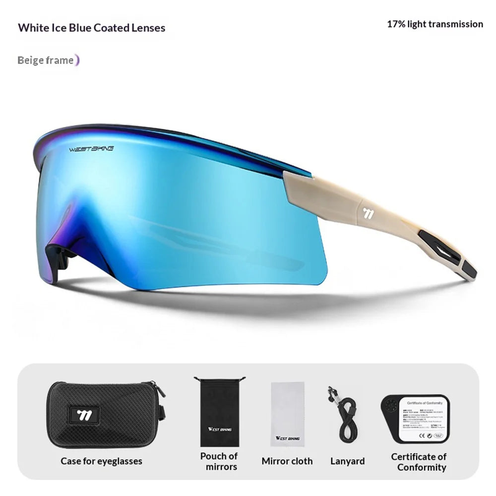 WEST BIKING YP0703195 Cycling Glasses UV400 Protection Anti Wind Outdoor Sports Sunglasses - Ice Blue+Beige - 7