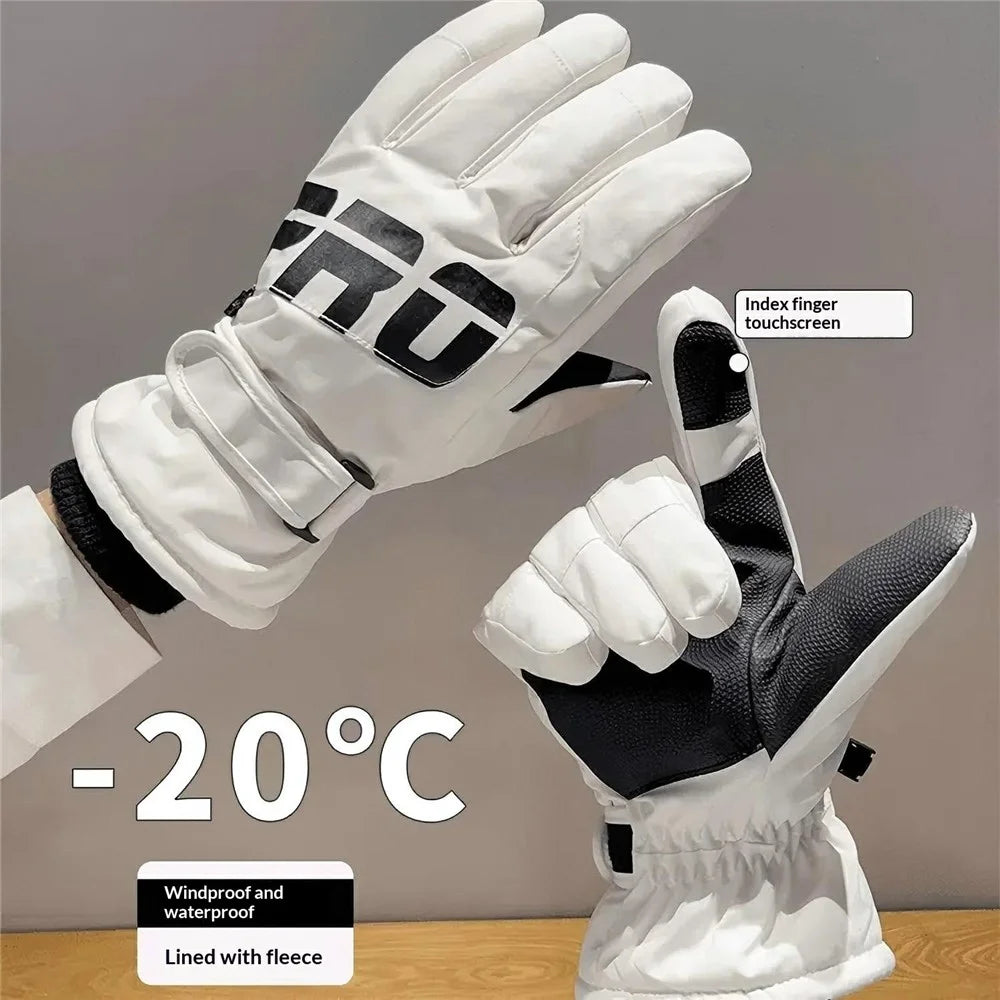 1 Pair Men Women Winter Gloves Fleece Liner Windproof Waterproof Touchscreen Mittens for Cycling Skiing - Men / White - 2
