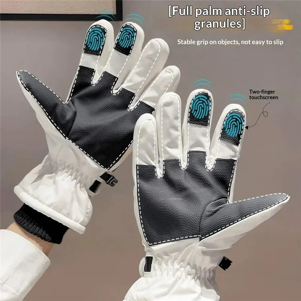 1 Pair Men Women Winter Gloves Fleece Liner Windproof Waterproof Touchscreen Mittens for Cycling Skiing - Men / White - 3