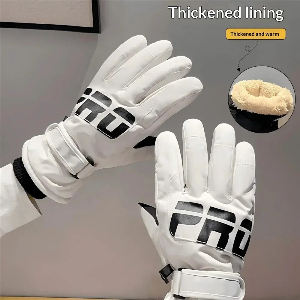 1 Pair Men Women Winter Gloves Fleece Liner Windproof Waterproof Touchscreen Mittens for Cycling Skiing - Men / White - 4