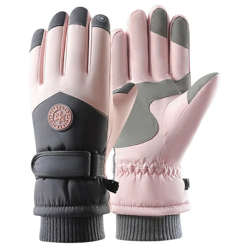 1 Pair Winter Ski Gloves Waterproof Windproof Warm Thick Anti-slip Touchscreen Mittens for Men Women - Women / Dark Grey + Pink - 1