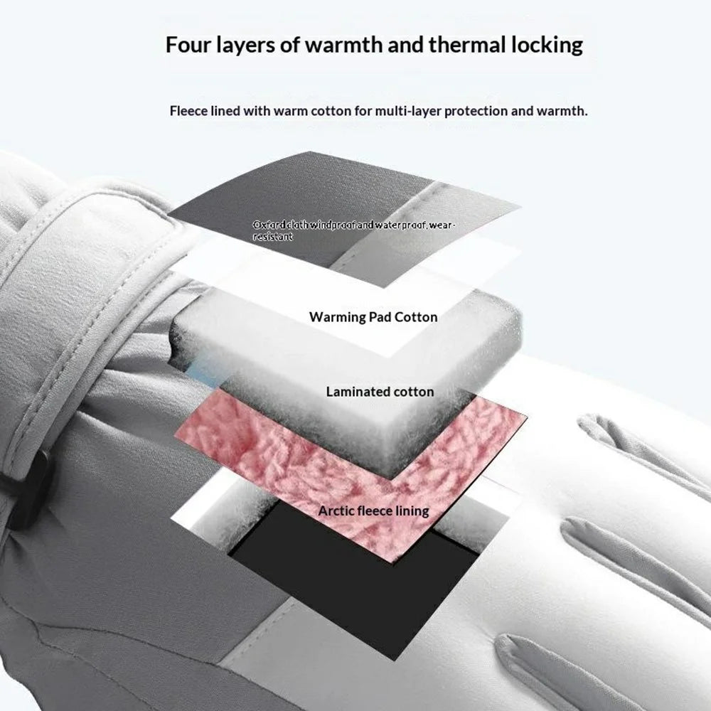 1 Pair Winter Ski Gloves Waterproof Windproof Warm Thick Anti-slip Touchscreen Mittens for Men Women - Women / Dark Grey + Pink - 4