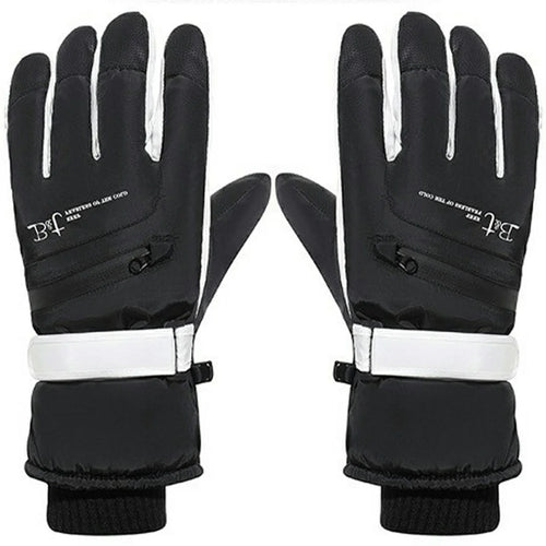 1 Pair Unisex Winter Touchscreen Zipper Gloves Waterproof Fleece Liner Anti-slip PU Palm Mittens for Outdoor Sports - Men / Black - 1