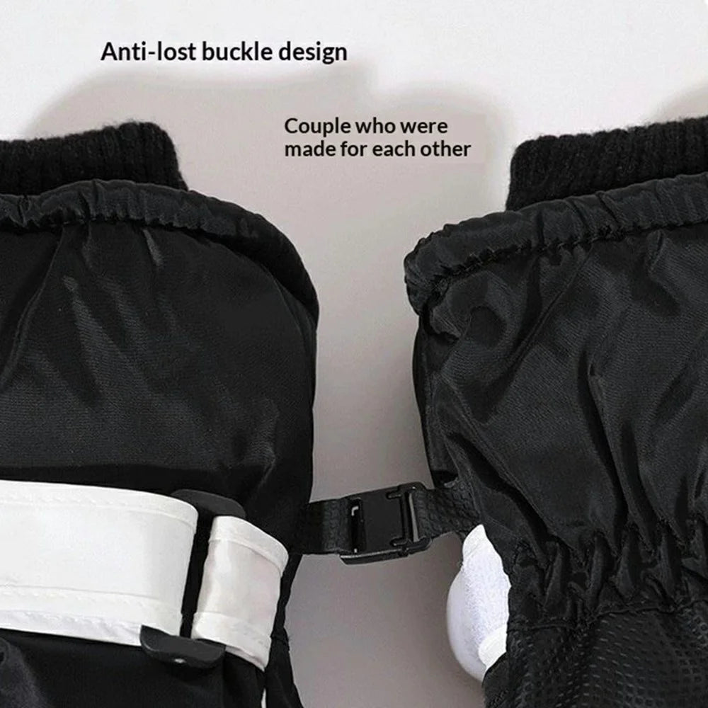1 Pair Unisex Winter Touchscreen Zipper Gloves Waterproof Fleece Liner Anti-slip PU Palm Mittens for Outdoor Sports - Men / Black - 5