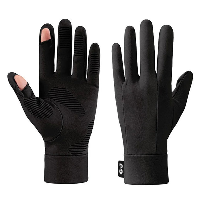 GOLOVEJOY 1 Pair Size M 7-8cm Palm Width Winter Ski Liner Gloves Flip-Top Touchscreen Anti-slip Mittens for Running Cycling - Black - 2