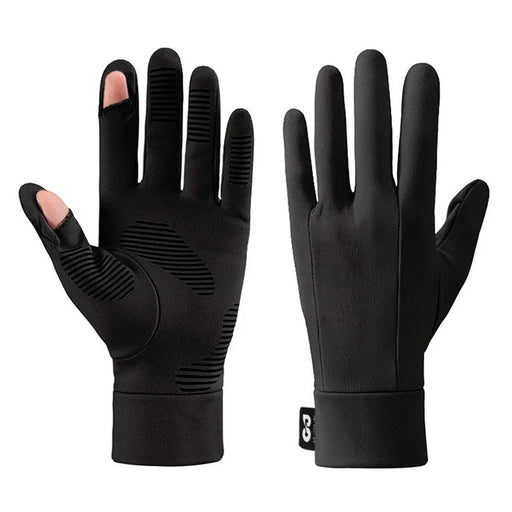 GOLOVEJOY 1 Pair Size L 8-9cm Palm Width Winter Ski Liner Gloves Flip-Top Touchscreen Anti-slip Mittens for Running Cycling - Black - 2