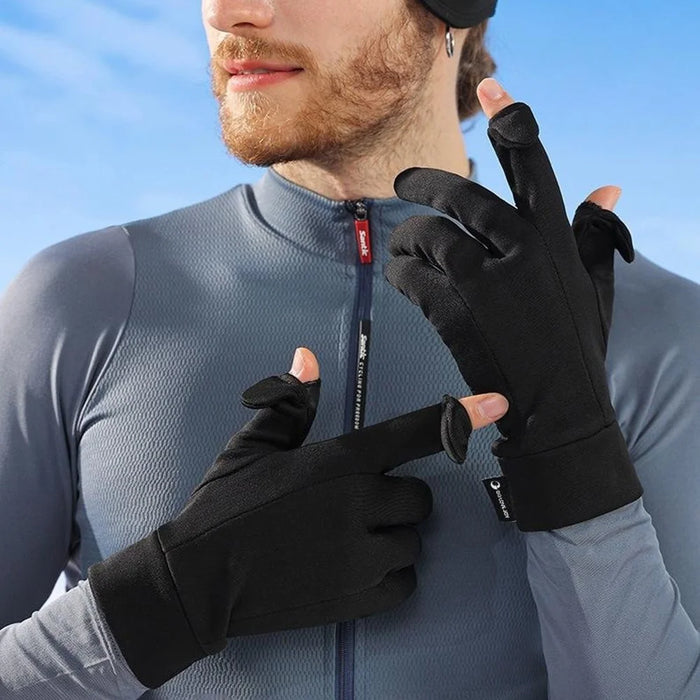 GOLOVEJOY 1 Pair Size XXL 10-11cm Palm Width Winter Ski Liner Gloves Flip-Top Touchscreen Anti-slip Mittens for Running Cycling - Black - 6