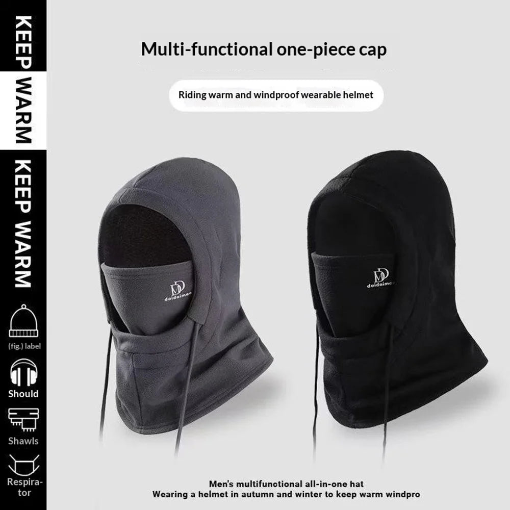 Winter Hat Scarf Set Men Women Windproof Fleece Balaclava Face Mask Neck Warmer for Skiing Cycling - Black - 5