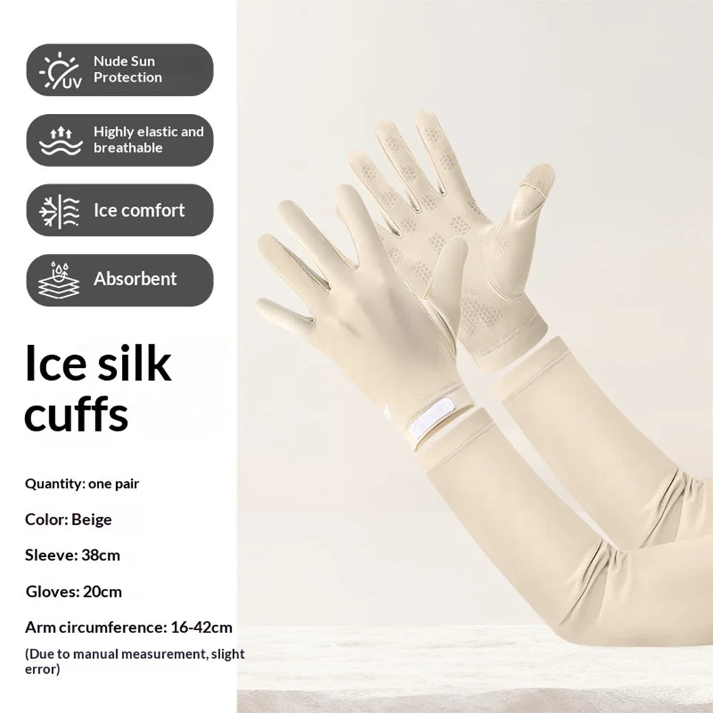 WEST BIKING YP0211284 Summer UV Protection Ice Silk Arm Sleeves with Flip-Top Touchscreen Gloves for Cycling Driving - Beige - 2