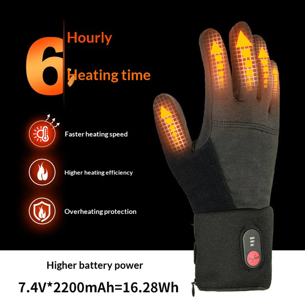 Smart Heated Gloves 3 Temperature Control Waterproof 5-Finger Heating Touchscreen Mittens for Skiing Cycling - Black/M - 2