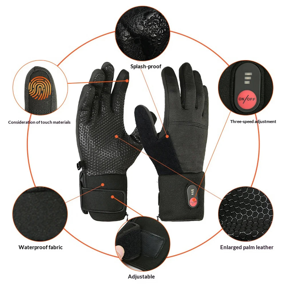 Smart Heated Gloves 3 Temperature Control Waterproof 5-Finger Heating Touchscreen Mittens for Skiing Cycling - Black/M - 4