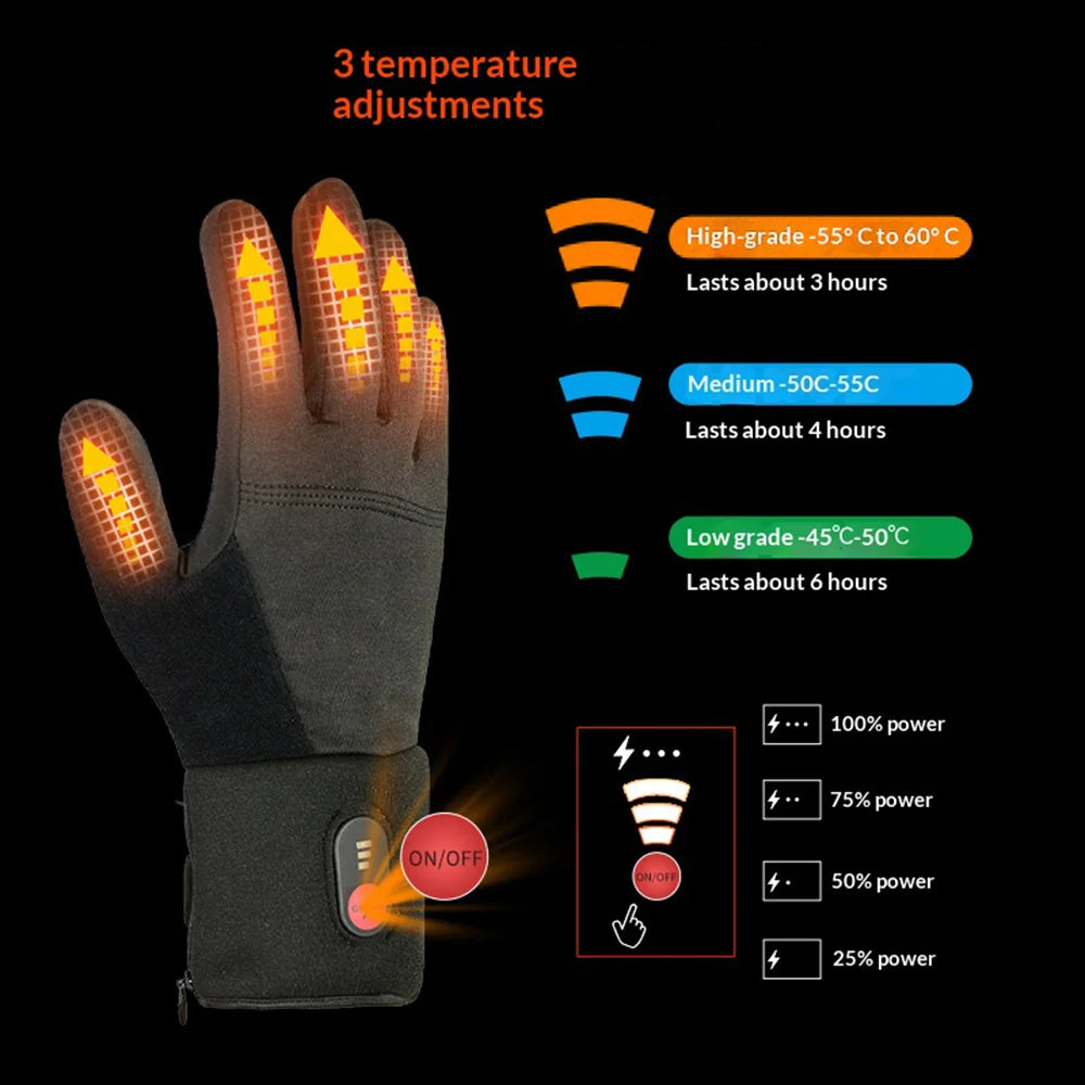 Smart Heated Gloves 3 Temperature Control Waterproof 5-Finger Heating Touchscreen Mittens for Skiing Cycling - Black/M - 6