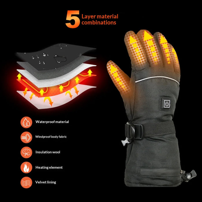 Touchscreen Heated Gloves 3-Level Temperature Control Smart Electric Warming Gloves for Winter Cycling, with 2Pcs 5000mAh Battery - Black / One Size - 3
