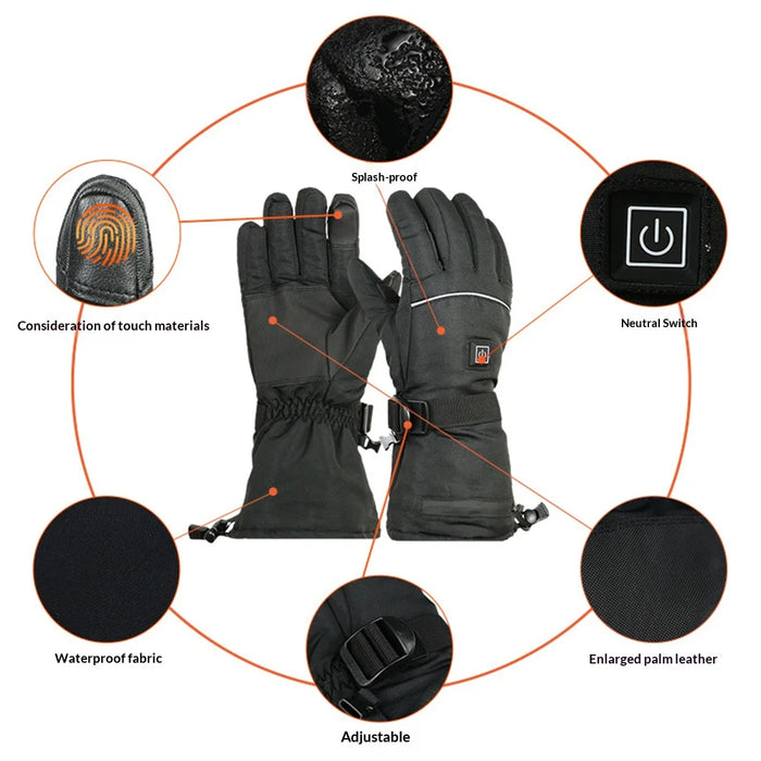 Touchscreen Heated Gloves 3-Level Temperature Control Smart Electric Warming Gloves for Winter Cycling, with 2Pcs 5000mAh Battery - Black / One Size - 7