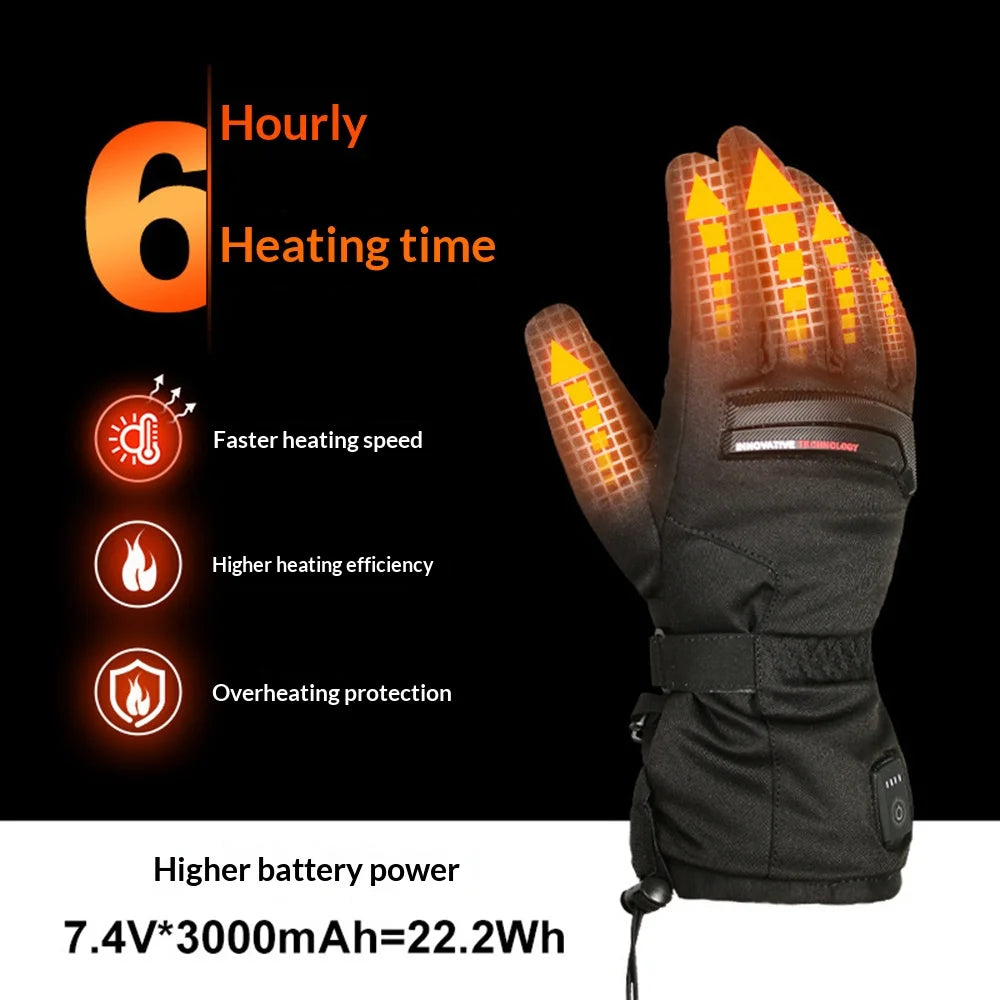 3 Levels Smart Heated Gloves Touchscreen Electric Warming Gloves with 2Pcs 7.4V/3000mAh Battery - Black | L - 2