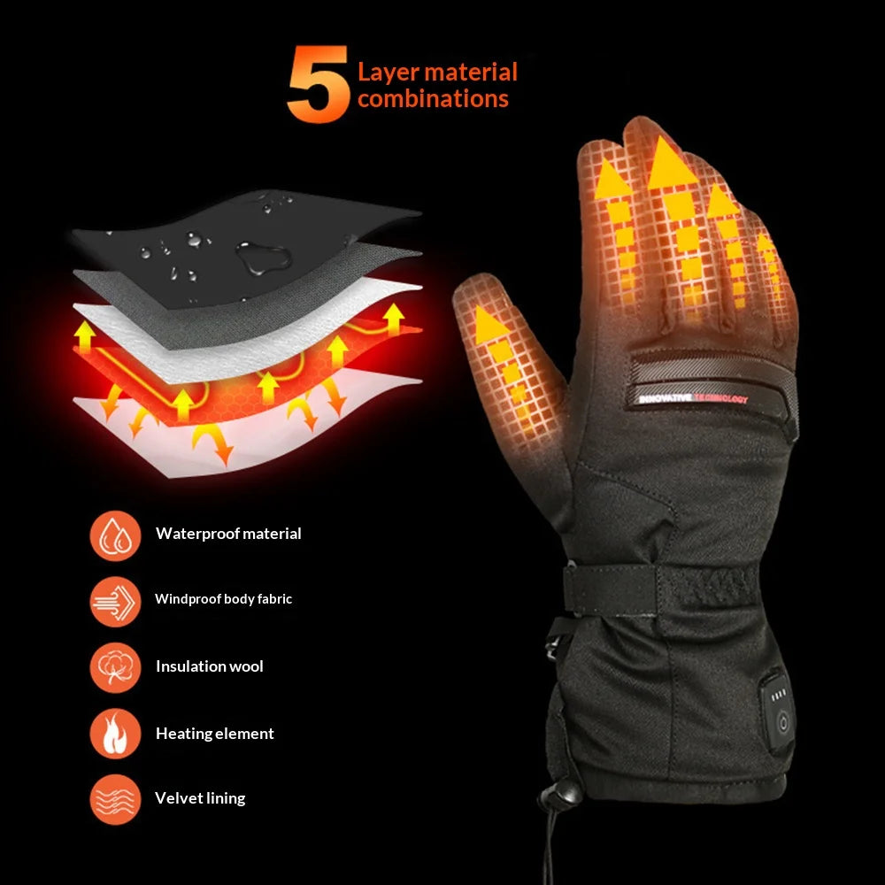 3 Levels Smart Heated Gloves Touchscreen Electric Warming Gloves with 2Pcs 7.4V/3000mAh Battery - Black | L - 3
