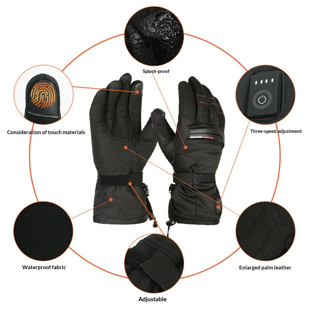 3 Levels Smart Heated Gloves Touchscreen Electric Warming Gloves with 2Pcs 7.4V/3000mAh Battery - Black | L - 5