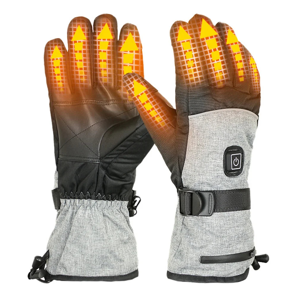 Heated Gloves 3-Level Temperature Control Electric Warming Gloves with 2Pcs 5000mAh Battery for Cycling Skiing - Grey / One Size - 1