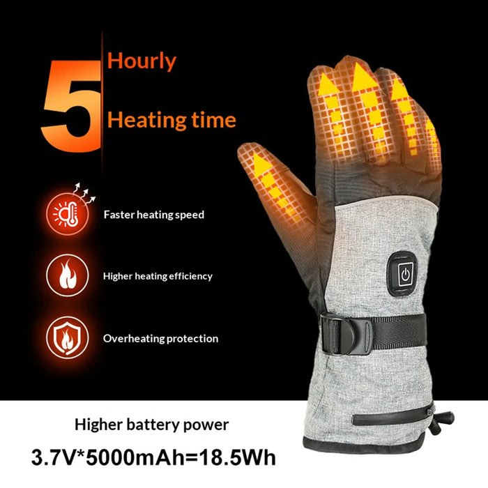 Heated Gloves 3-Level Temperature Control Electric Warming Gloves with 2Pcs 5000mAh Battery for Cycling Skiing - Grey / One Size - 2