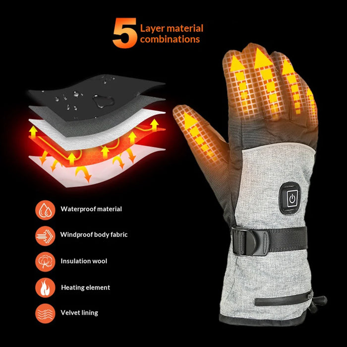Heated Gloves 3-Level Temperature Control Electric Warming Gloves with 2Pcs 5000mAh Battery for Cycling Skiing - Grey / One Size - 3