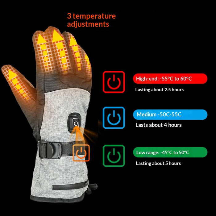 Heated Gloves 3-Level Temperature Control Electric Warming Gloves with 2Pcs 5000mAh Battery for Cycling Skiing - Grey / One Size - 4