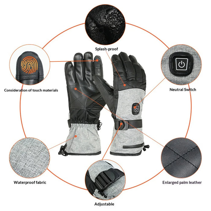 Heated Gloves 3-Level Temperature Control Electric Warming Gloves with 2Pcs 5000mAh Battery for Cycling Skiing - Grey / One Size - 5