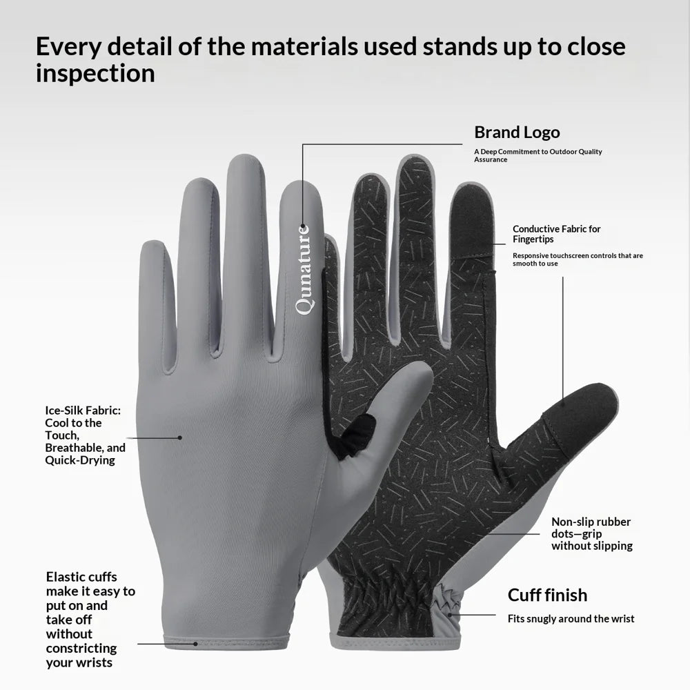 QUNATURE S425 Outdoor Gloves UPF50+ Sun Protection Anti-slip Touchscreen Mittens for Hiking Cycling Fishing - Dark Gray|S - 4