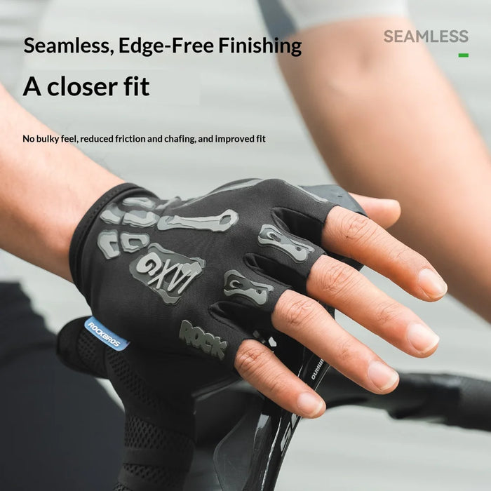 ROCKBROS S426-1 Half Finger Cycling Gloves SBR Shock Absorbing Breathable for Road Mountain Bike - Black|S - 3