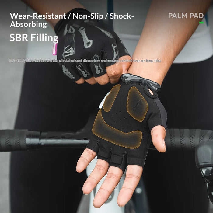 ROCKBROS S426-1 Half Finger Cycling Gloves SBR Shock Absorbing Breathable for Road Mountain Bike - Black|S - 4